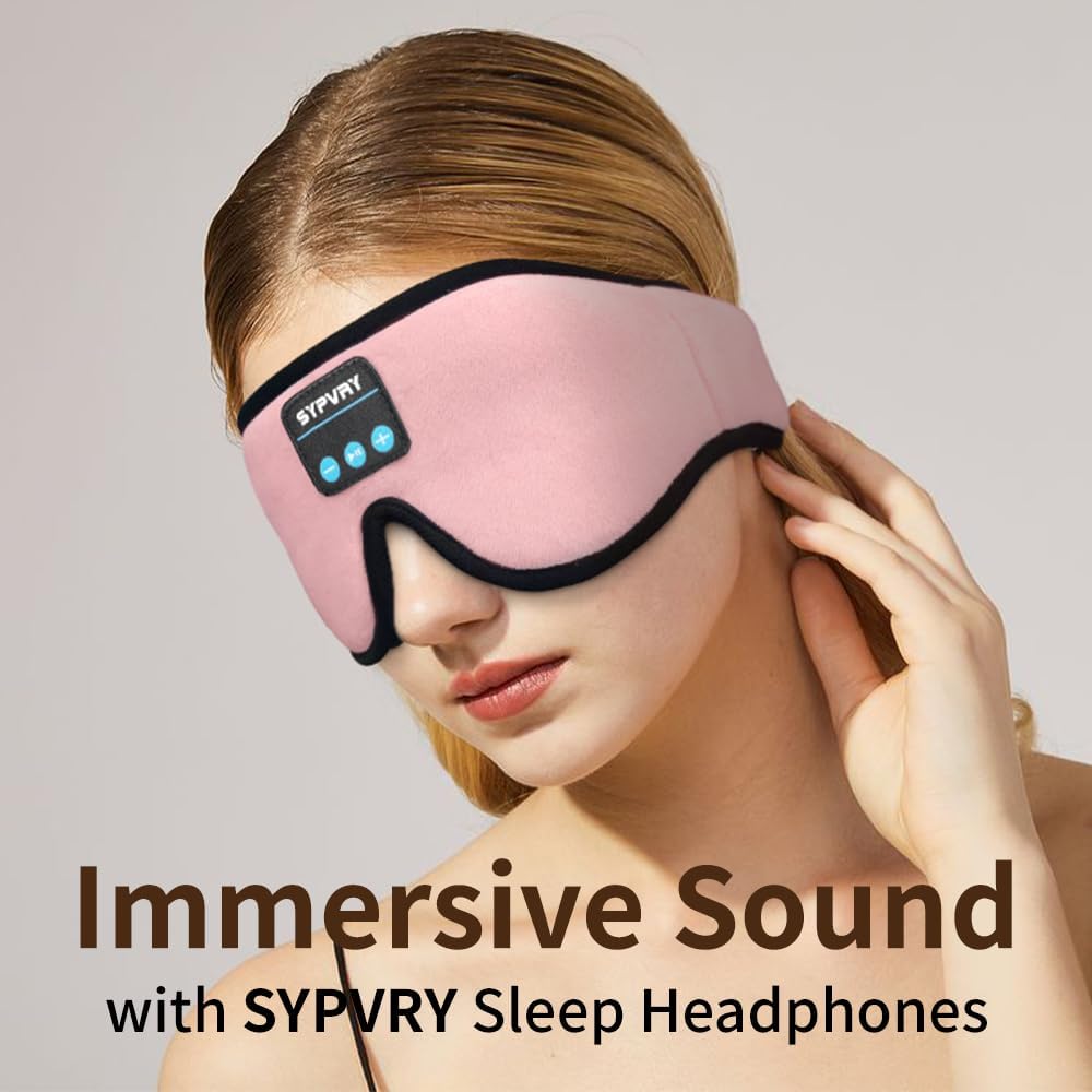 Bluetooth Sleep Mask Wireless Headphones 3D Bluetooth Eye Mask for Side Sleepers SYPVRY Blackout Eye Mask with Headphones Speaker for Airplane,Travel, Black