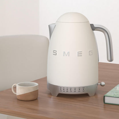 SMEG Variable Temperature Electric Kettle 1.7L (7 Cup), Stainless Steel Tea & Coffee Kettle, Fast Boil, Adjustable Temp 122°F–212°F, Keep Warm, Auto Shut-Off, 360° Base, Retro Style-Cream