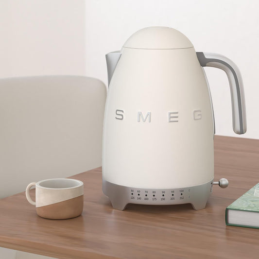SMEG Variable Temperature Electric Kettle 1.7L (7 Cup), Stainless Steel Tea & Coffee Kettle, Fast Boil, Adjustable Temp 122°F–212°F, Keep Warm, Auto Shut-Off, 360° Base, Retro Style-Cream