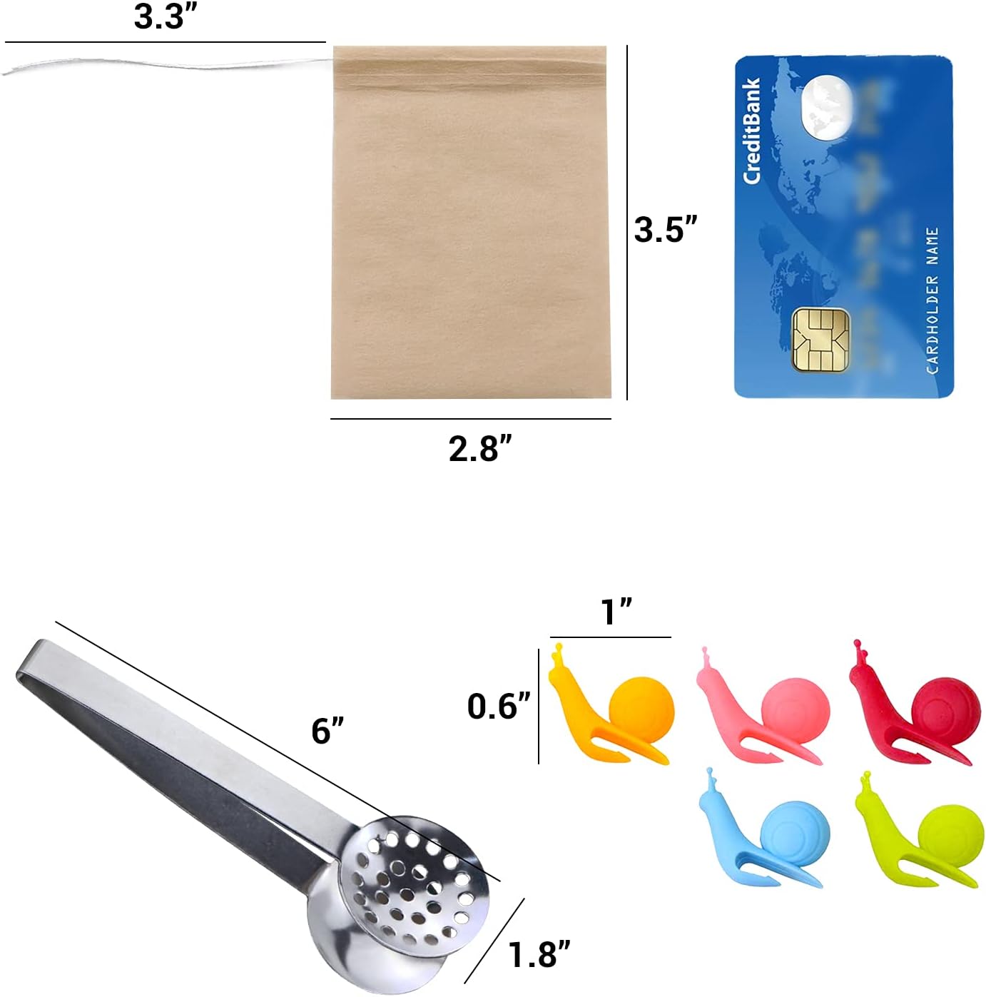SNAIL GARDEN 300Pcs Tea Filter Bags, Tea Infuser for Loose Leaf Tea with 1Pcs Tea Bag Tong & 5Pcs Tea Bag Holders-100% Unbleached Paper Empty Tea Sachets-Biodegradable and Compostable