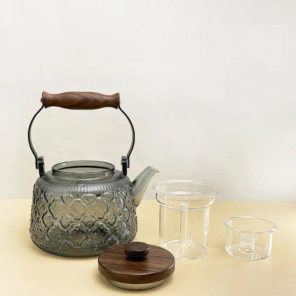Stovetop Safe Glass Teapot with Malus Spectabilis Pattern Removable Infuser Fine Borosilicate Tea Pot perfect for Fruit Flowering Tea Canister Premium Quality Tea Kettle Gift(Transparent)