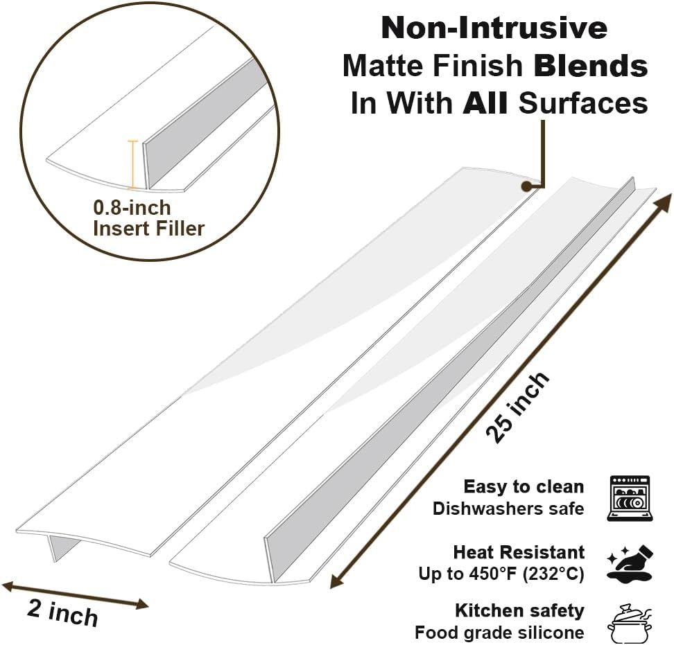 Silicone Stove Counter Gap Cover 30 Inch Side Range Gap Filler 2 Pack Black | Extra long kitchen stove gap covers, 0.2-1 inch gap, heavy 10 oz, cut to size, oven crack guards between stove and counter