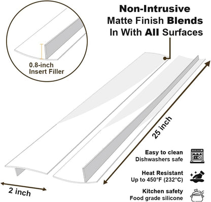 Silicone Stove Counter Gap Cover 30 Inch Side Range Gap Filler 2 Pack Black | Extra long kitchen stove gap covers, 0.2-1 inch gap, heavy 10 oz, cut to size, oven crack guards between stove and counter
