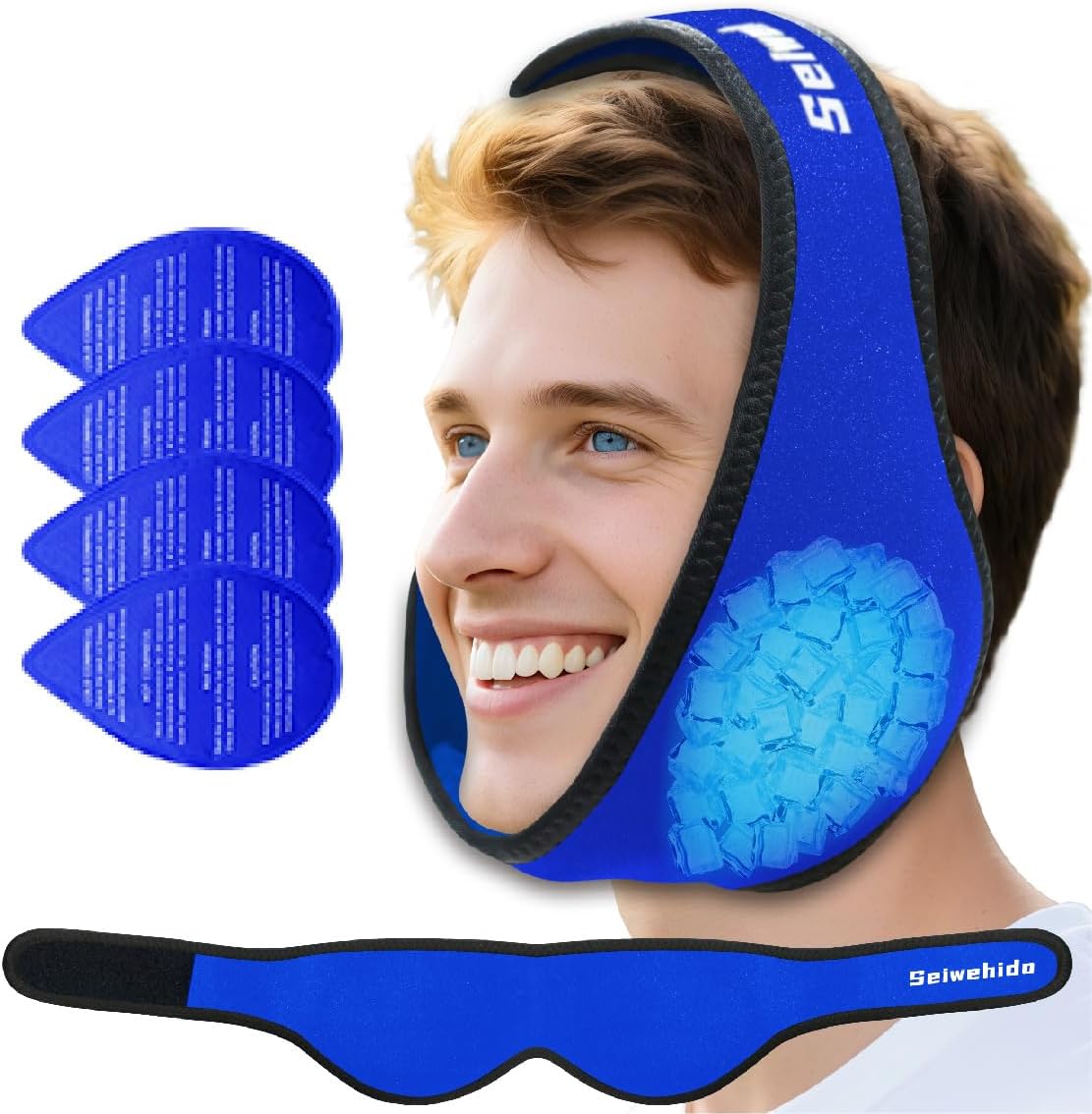 Wisdom Teeth Ice Pack Head Wrap Jaw Face Ice Pack with 4 Gel Packs