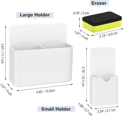 MoKo Magnetic Pen Holder, Pencil Accessories Whiteboard Organizer, White | Magnetic dry erase marker holder has two compartments and an ABS body for whiteboards, refrigerators and lockers.