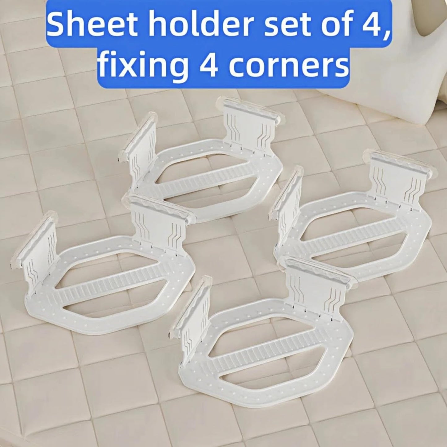 4Pcs Bed Sheet Straps – No-Slip Adjustable Clips for Mattress, Keeps Sheets Tight (White)