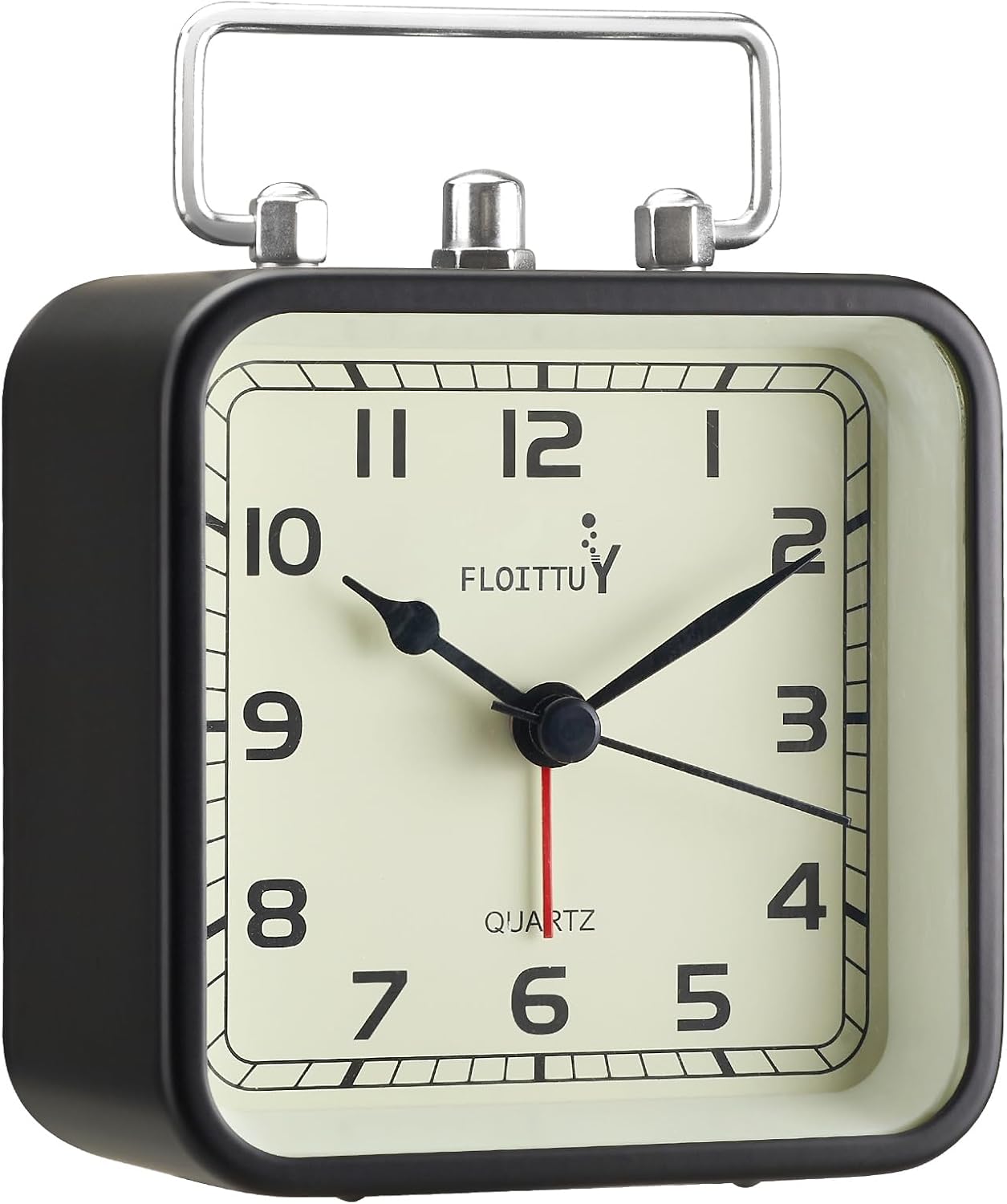 FLOITTUY Square Metal Beep Alarm Clock Silent No Ticking, Snooze and Battery Operated, Night Light and Desk Clock for Bedroom/Travel/Kids, Easy Set(Green)