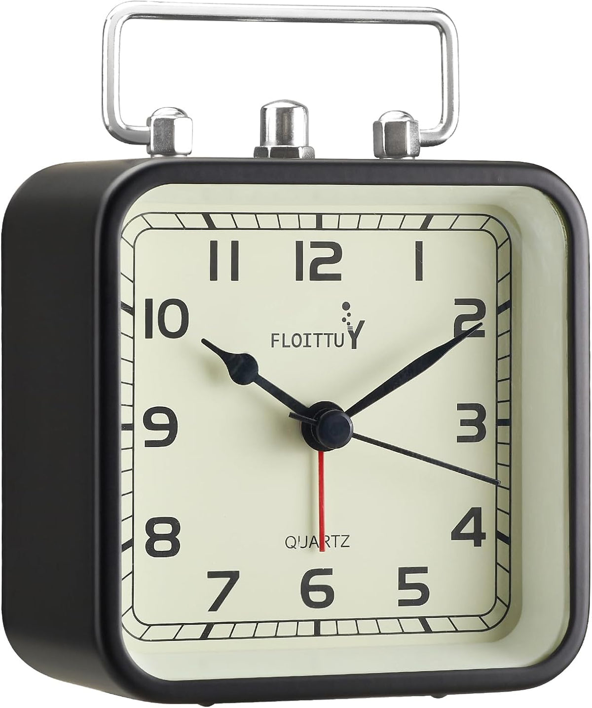 FLOITTUY Square Metal Beep Alarm Clock Silent No Ticking, Snooze and Battery Operated, Night Light and Desk Clock for Bedroom/Travel/Kids, Easy Set(Green)