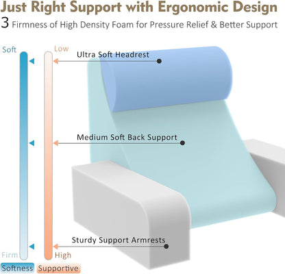 Vekkia 19'' Reading Pillow for Adults with XL Side Pockets, Adjustable Arms | 45° Back Support Chair for Sitting in Bed, Washable Cover, Perfect for Gaming, Watching TV, Relaxing, or Recovery, Gift Idea