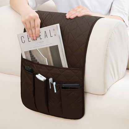 Huakaile Foldable Remote Control Holder Non-Slip Couch Sofa Chair Waterproof Armrest Organizer with 5 Pockets Armrest Organizer Couch Recliner Caddy Fits for Ipad, Phone, Magazines (Coffee)