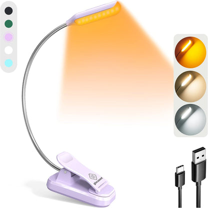 Glocusent Willow Book Light for Reading in Bed, 10 LED Bright Reading Light | 3 Colors & 3 Brightness, Rechargeable, 80Hrs, Lightweight, Clip on, Christmas Stocking Stuffers, Gifts, Book Lovers, Reader