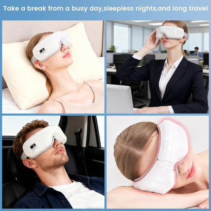 Eye Massager with Heat, Foldable Massaging Eye Mask with Five Massage Modes, Rechargeable Bluetooth Music Sleep Mask for Dry Eyes Relax, Reduce Strain, White