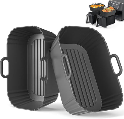 Silicone Air Fryer Liners 2 Pack, Reusable Compatible for Ninja Foodi DZ201, DZ401, DZ550, DZ302, COSORI 9QT, Chefman, Instant, and 6-in-1 8-10QT Dual Baskets