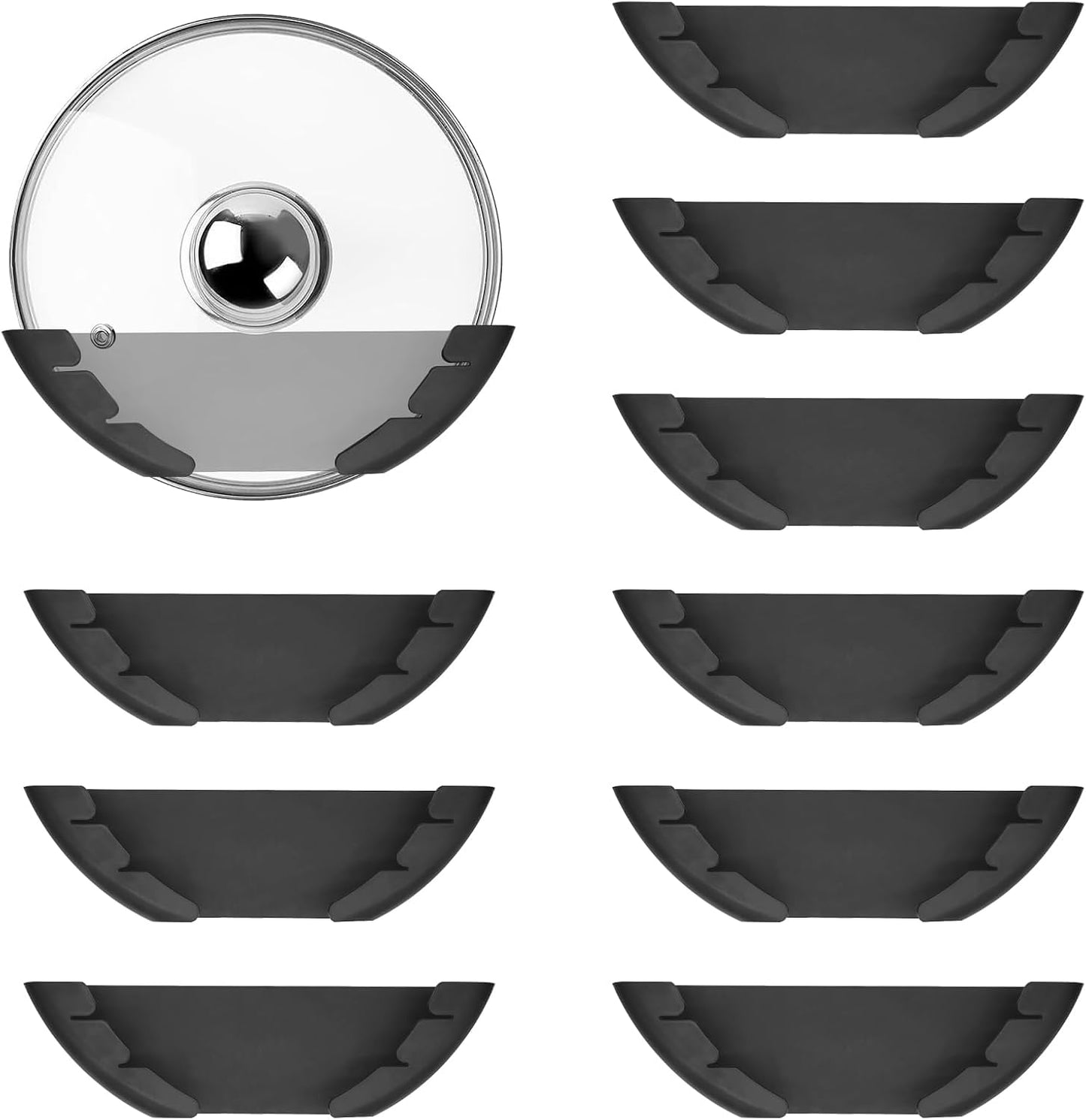 Universal Pot Lid Organizer for Cabinet, 5 Pcs Pan Lids Organizers Inside Cabinet Door Wall Mount Pots Top Storage Rack Holder for Kitchen, Fits 6" to 13.5" (5pcs black)