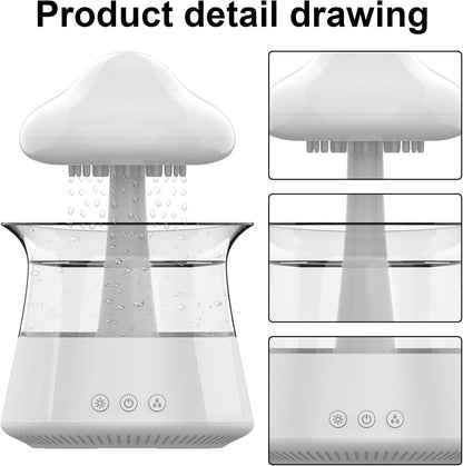 cjc Cloud Rain Humidifier for bedroom with Soothing Rain Sounds Sleep Aid, Waterfall Night Light, Mushroom Design Air Moisturizer，Room Decor Aesthetic for living room (White)