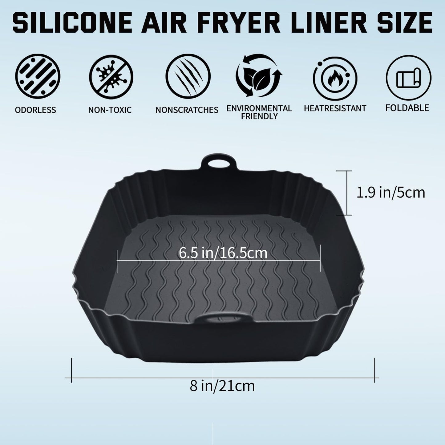 2 Pack Air Fryer Liners,8 Inch Silicone Airfryer Liners,Air Fryer Accessories,Reusable Baking Tray Oven Accessories,Replacement of Flammable Parchment Paper (Red Blue) (Black&Red&Blue)