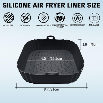 2 Pack Air Fryer Liners,8 Inch Silicone Airfryer Liners,Air Fryer Accessories,Reusable Baking Tray Oven Accessories,Replacement of Flammable Parchment Paper (Red Blue) (Black&Red&Blue)