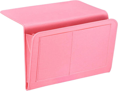 PATIKIL 11in Bedside Caddy, Bed Caddy Bedside Organizer Hanging 5 Pocket Soft Felt Bed Pockets Bedside Storage Organizer Remote Control Holder for Bedroom Phones Glasses, Pink