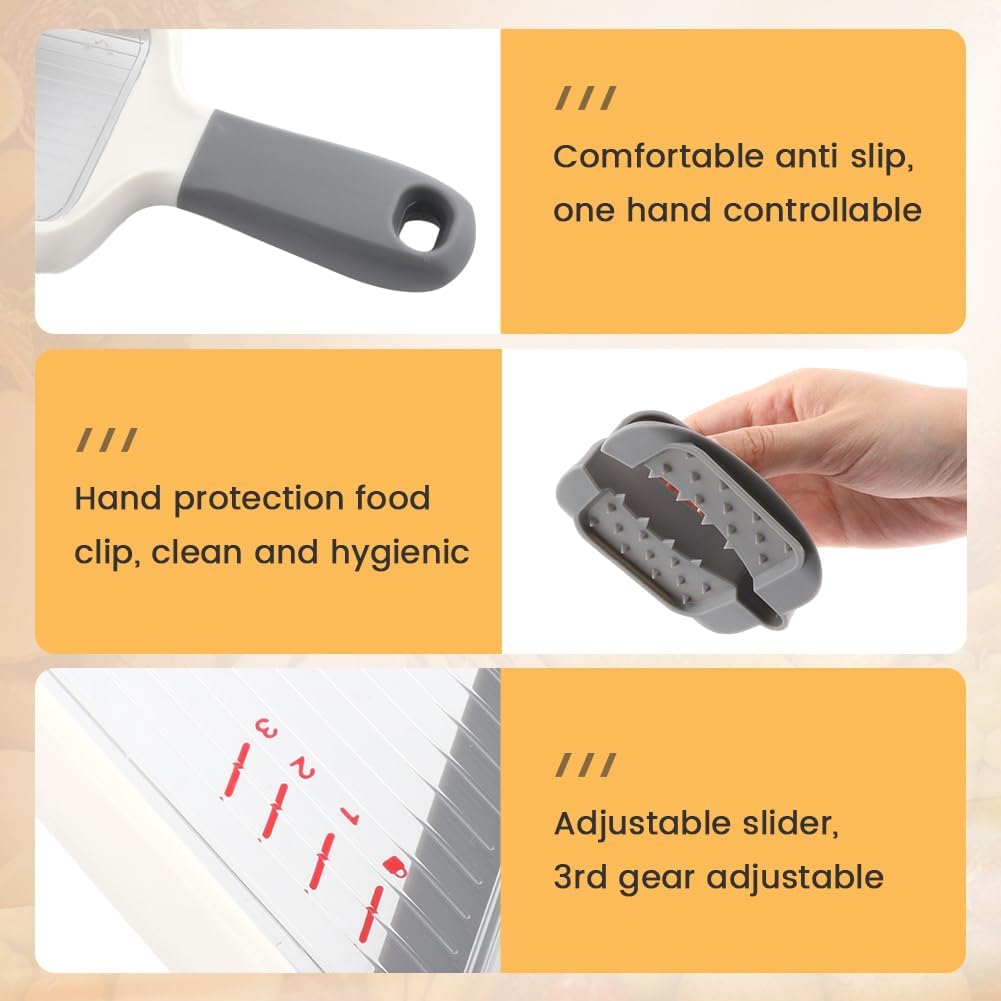 Handheld Mandoline Slicer with Adjustable Blade,3-Thickness (1mm-3mm) Slicer Vegetable Cutter with Safety Hand Guard Potato Onion Tomato & Cucumber Slicer for Salad, Easy to Clean