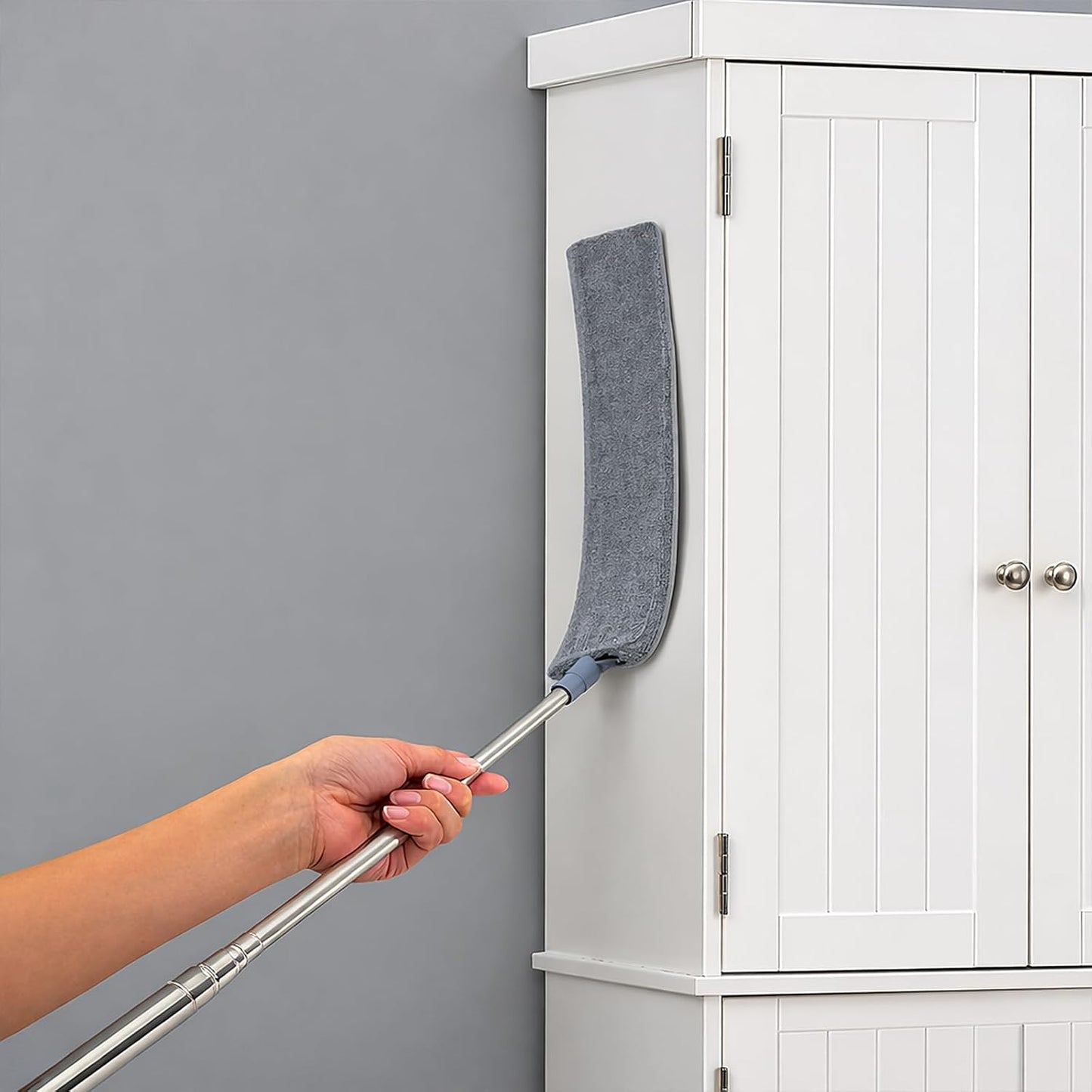 Retractable Gap Dust Cleaner with Extension Pole & 3 Microfiber Cloths | Cleaning Tools with 3 Microfiber Dusting Cloths | Long Handle Duster 30-100'' | Under Refrigerator Furniture Appliance Blue