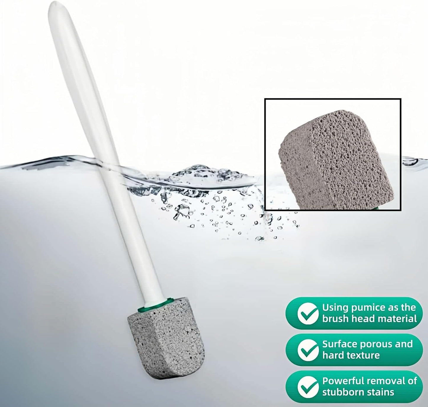 Pumice Stone Toilet Cleaning Kit with Long Handle - Effortless Hard Water Stain Remover for Toilets, Tubs & Tile - Includes 1 Handle + 3 Pumice Stones, Safe for Porcelain & Ceramic Surfaces