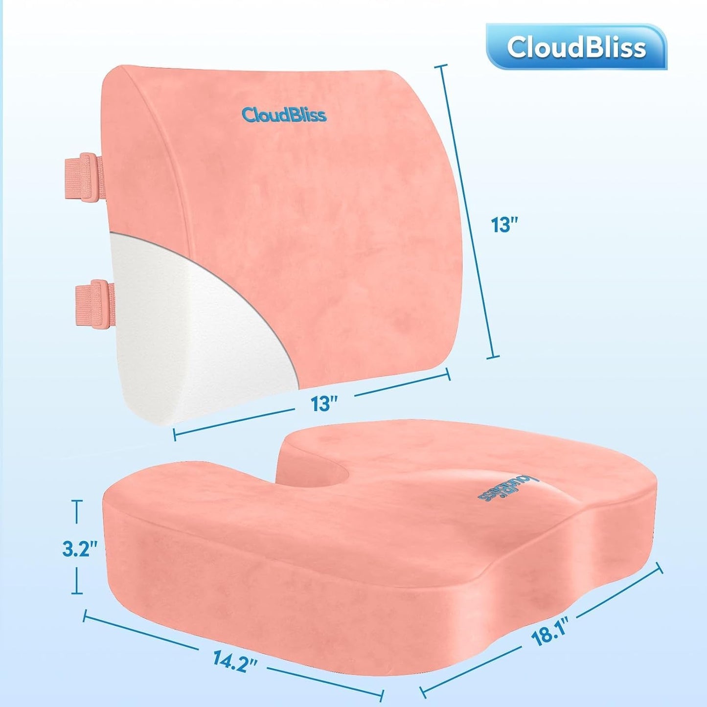 CloudBliss Lumbar Support Pillow & Seat Cushion Set for Office Chair, Desk Chair, Wheelchair & Car – Memory Foam Back Support, Ergonomic Chair Cushions, Sciatica Pain Relief, Home Essentials, Black