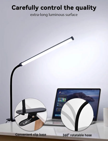 2 Pack LED Desk Lamp with Clamp,Eye-Friendly Clip on Lights for Home Office Study Reading,3 Modes 10 Brightness,Long Flexible Goose-Neck,Swing Arm Architect Task Table Lamps USB Usage