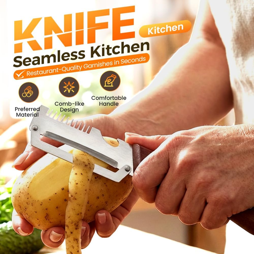 Multi-Functional Stainless Steel Thickened Fruit Peeler Knife, 2026 New 3 in 1 Stainless Steel Blade Peeler for Kitchen with Wooden Handle and Bottle Opener for Vegetable & Fruit (MIX, 2PCS)
