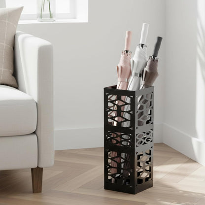 Metal Umbrella Holder Stand for Entryway, Square Umbrella Organizer, Walking Sticks Storage Bin Freestanding for Home, Office, Hotel, Black, 5.9 x 5.9 x 15.7 Inches