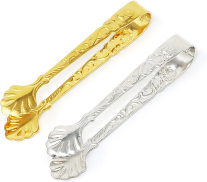 Honbay 2PCS Stainless Steel 3.74 Inch Vintage Rose Handle Sugar Cube Tongs Ice Cube Tongs Mini Serving Tongs Small Food Clips Kitchen Tiny Tongs for Appetizers Desserts Tea Coffee Party