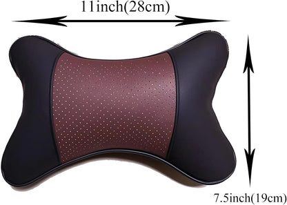 2 Packs Car Neck Pillows, Dual-Side PU Leather Car Headrest with Fiber Filling, Universal Soft Neck Support Pillow for Car, Home & Office (Black)
