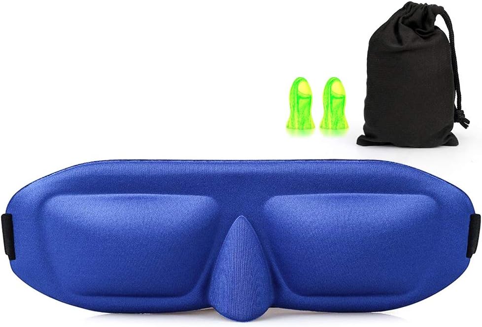 Sleep Mask SleepFun Invisible Alar Deep Orbit 3D Eye Mask Ultra Lightweight & Comfortable Sleeping Mask for Travel, Nap, Shift Works, Black & Blue