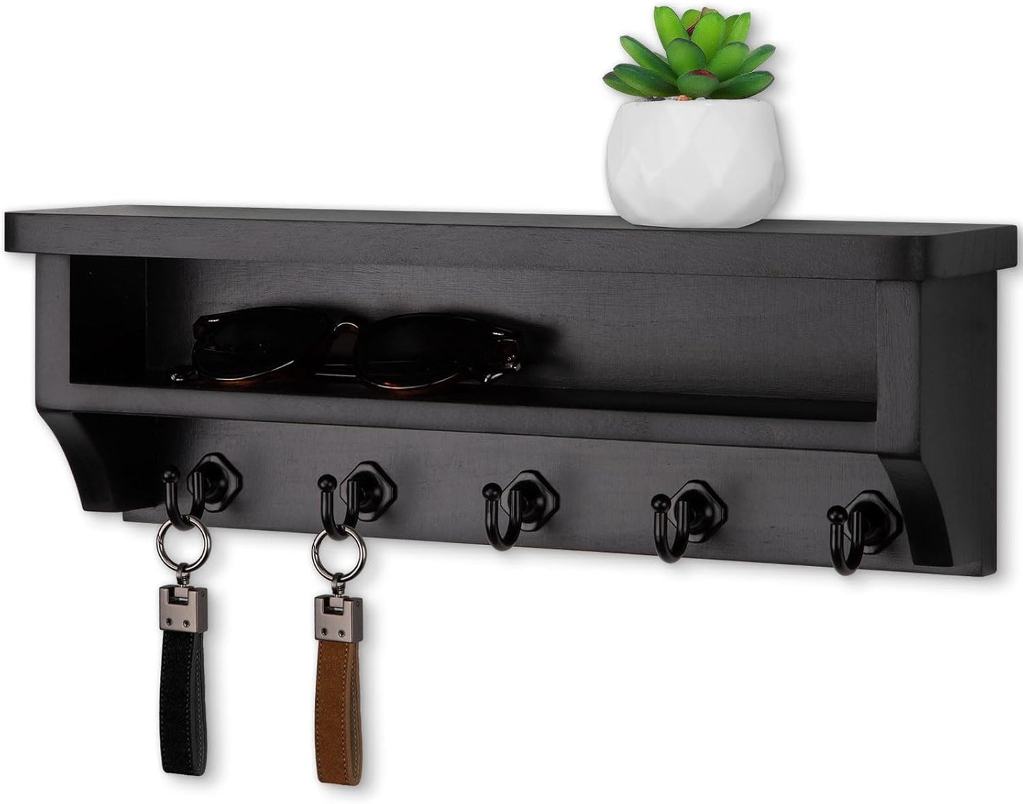 Nekon Key Holder Wall Mount, Wall Organizer Shelf with 5 Key Hooks | Wall Mounted Key Rack Room Decor for Home and Apartment Essentials