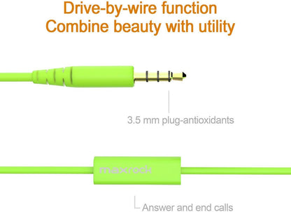 MAXROCK Wired Sleep Earphones Soft Sleep Earbuds Total Silicon Sleeping Headphones with in-line Mic for Cellphones, Mp3, Tablet pocasts 3.5mm, Green