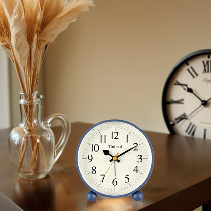 Tinload 4.5" Vintage Retro Analog Alarm Clock, Super Silent Non Ticking Small Clock with Manual Light, Snooze, Battery Operated, for Living Room, Bedroom, Bedside, Desk(Blue)