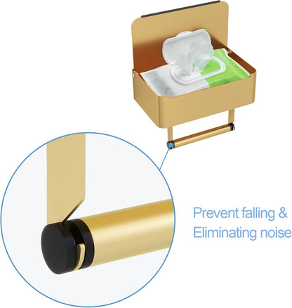 JUYSON Toilet Paper Holder with Shelf, Flushable Wipes Dispenser Fits for Bathroom Wipe Storage, Keep Your Wipes Hidden Out of Sight - SUS304 Stainless Steel Wall Mount Organizer (Matte Black)