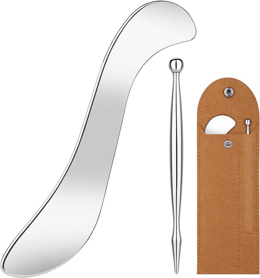 2 in 1 Acupressure Pen and Scraper Set, Stainless Steel Muscle Scraper Tool, Body Gua sha Tool for Physical Therapy, Deep Tissue Massage, Myofascial Release Tool