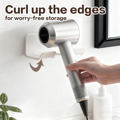 Universal Hair Dryer Holder Wall Mount, Blow Dryer Hanger with Plug Cord Organizer, No Drilling Self Adhesive for Bathroom Cabinet Door Vanity (1PCS, White)