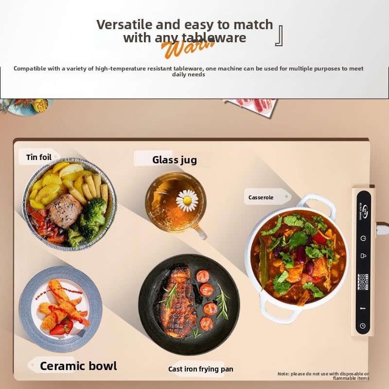 Food Warming Tray - Fast Heating Silicone Food Warming Mat with 4 Level Temperature, Raised Foot to Protect The Table, Rolled up Buffet Hot Plate, Portable Food Warmer for Gatherings Home Travel