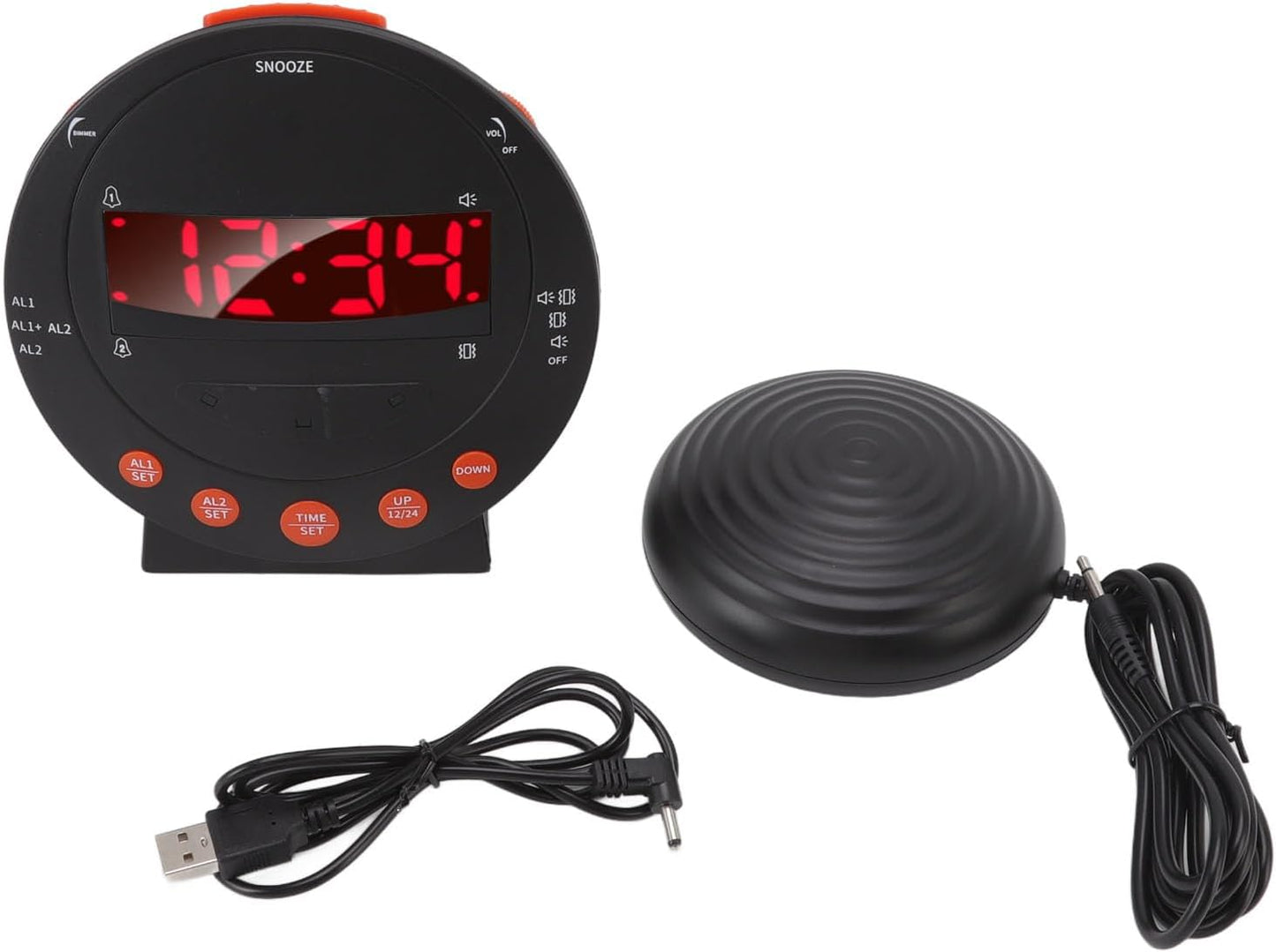 Extra Loud Vibrating Alarm Clock with Bed Shaker, 110 Decibels Red Flashing Light Clock for Heavy Sleepers and Hearing Impaired