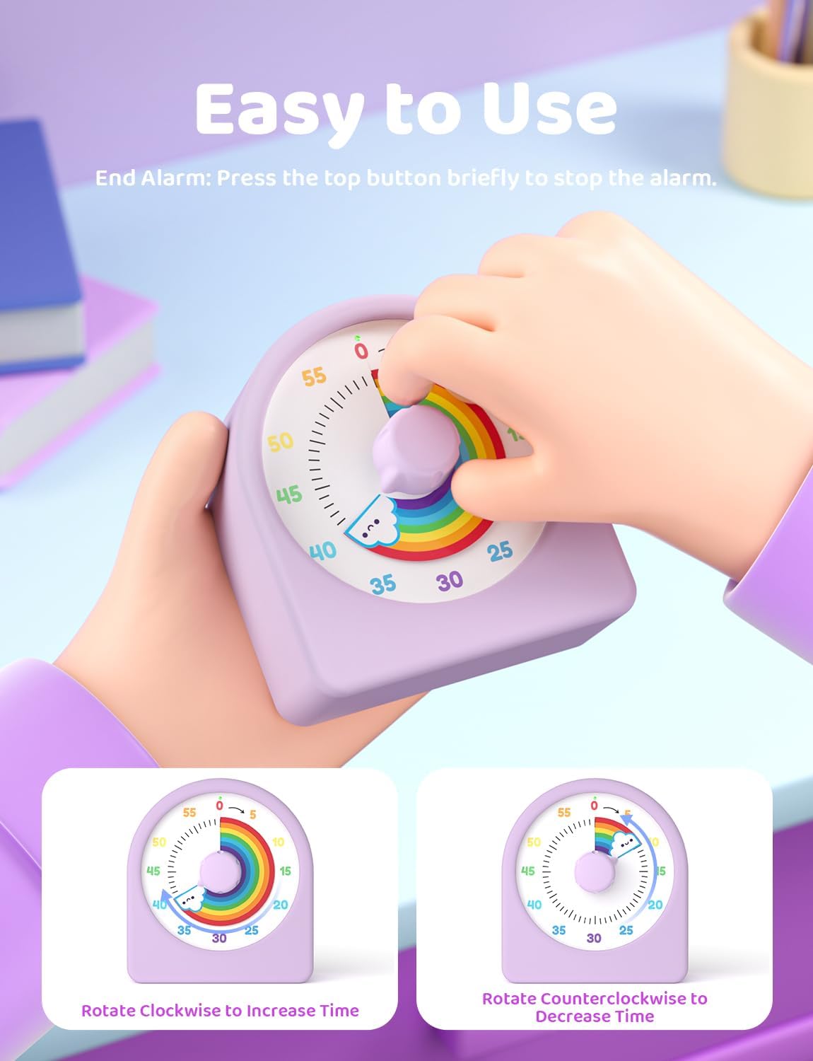 LIORQUE Visual Timer for Kids with Pause Function,Timer for Kids and Adults, Protective Case, Silent Time Management Tool, 60-Minute Countdown for Classroom, Office, Meetings, Study, Kitchen(Blue)