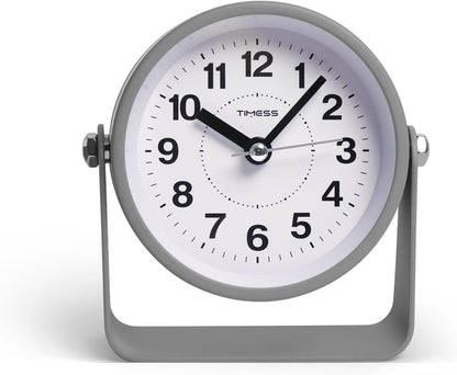 Analog Alarm Clock, Silent Non-Ticking Quartz Movement, Battery-Operated with Snooze & On-Demand Light, Easy to Set Gentle Wake Bedside Desk Clock, Ideal for Home, Travel, Office (Gray)