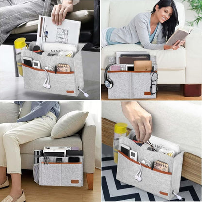 Bedside Caddy, Felt Bedside Storage Organizer, Hanging Storage Bag, Chair Organizer Caddy, Remote, Magazine, Drink Bottle Holder for Hospital, Dorm Bed, Baby Stuff, Office (Light Grey Small)