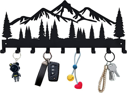 Key Holder for Wall, Metal Decorative Wall Mounted Mountain Key and Mail Holder with Shelf, 2 in 1 Key Hooks for Entryway, Front Door, Hallway, Key Organizer and Key Rack (10 Inches)