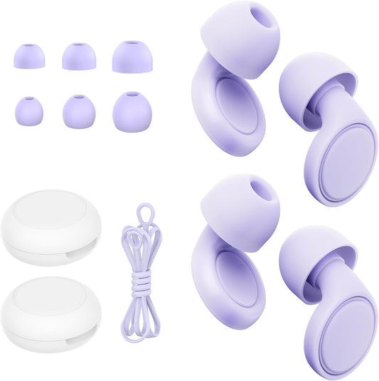 Jayine 2 Pairs Ear Plugs for Sleeping, Soft Full Silicone Ear Plugs for Noise Reduction 25dB, Reusable Hearing Protection Earplugs for Concert, Focus, Noise Sensitivity, 8 Ear Tips in S/M/L - Purple