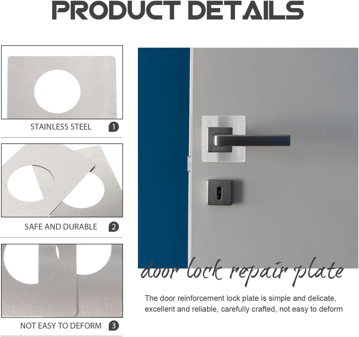 Mikikit Door Plate Repair Door Knob Filler Plate Stainless Steel Easy Peel Stick Installation