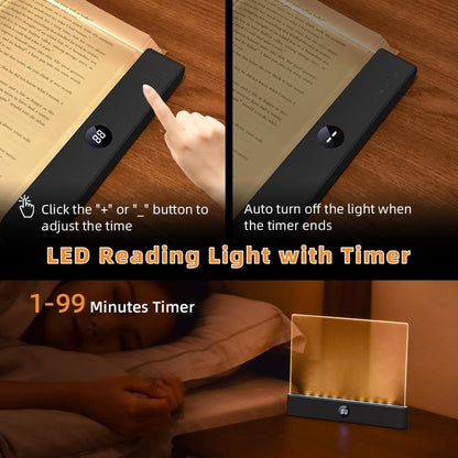 Amber Book Light, Rechargeable Clear LED Flat Reading Light with 3 Colors & Timer, Dimmable Panel Plate Lamp Book Full Page Light for Reading in Bed at Night, Funny Gifts for Readers Book Lovers