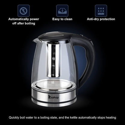 Electric Kettle with Glas,Electric Glass Kettle and Tea Maker with Temperature Controls 110V 1500W 1.8L Glass Electric Kettle with Filter, Stainless Steel Lid & Bottom