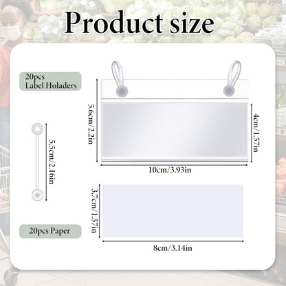 20Pcs Plastic Wire Shelf Label Holder Clip On Wire Basket Labels Storage Bin Labels Clip On for Storage Bins Shelf with Paper, 20pcs Label Insert Included 3.93x2.2 Inch