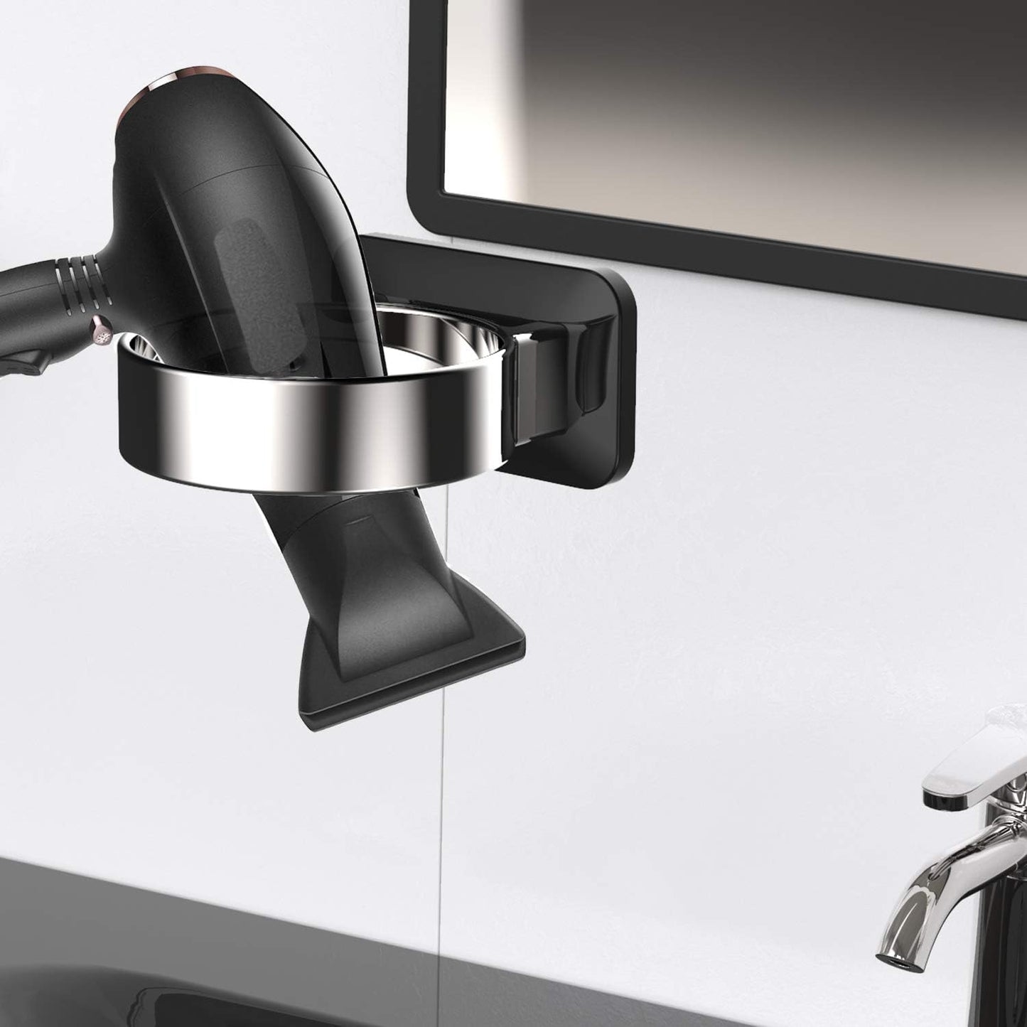 Hair Dryer Holder For Wall Mount , Bathroom Cabinet Door Blow Dryer Stand | Blow Dryer Holders - Extra Large Rim Compatible with Most Hair Dryers, Mount Chrome Finished (Silvery)